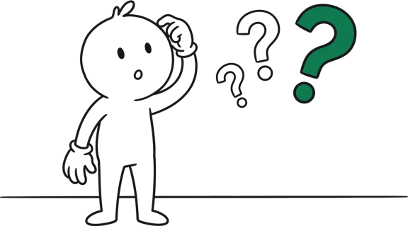 A hand-drawn figure scratching their head under three floating question marks.